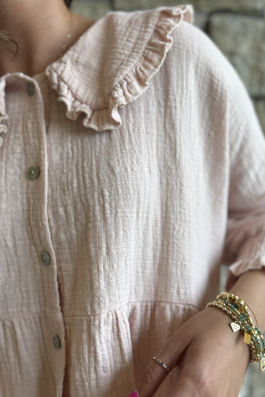 Annie Cushion Cotton Peter Pan Smock Blouse Antique Rose